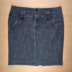 Denim Skirt Womens L Black Button Detail Stretch Casual Mini One One